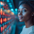 black women technologist looking at an MRI