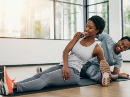 african american couple exercising