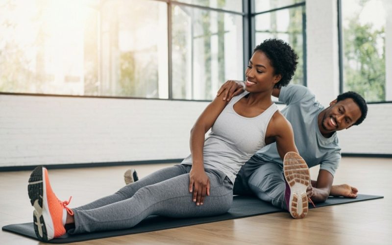 african american couple exercising